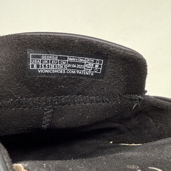 Vionic Georgie Mules Womens 8 Black Leather Silver Chain Slip On Comfort Flats - Picture 11 of 15